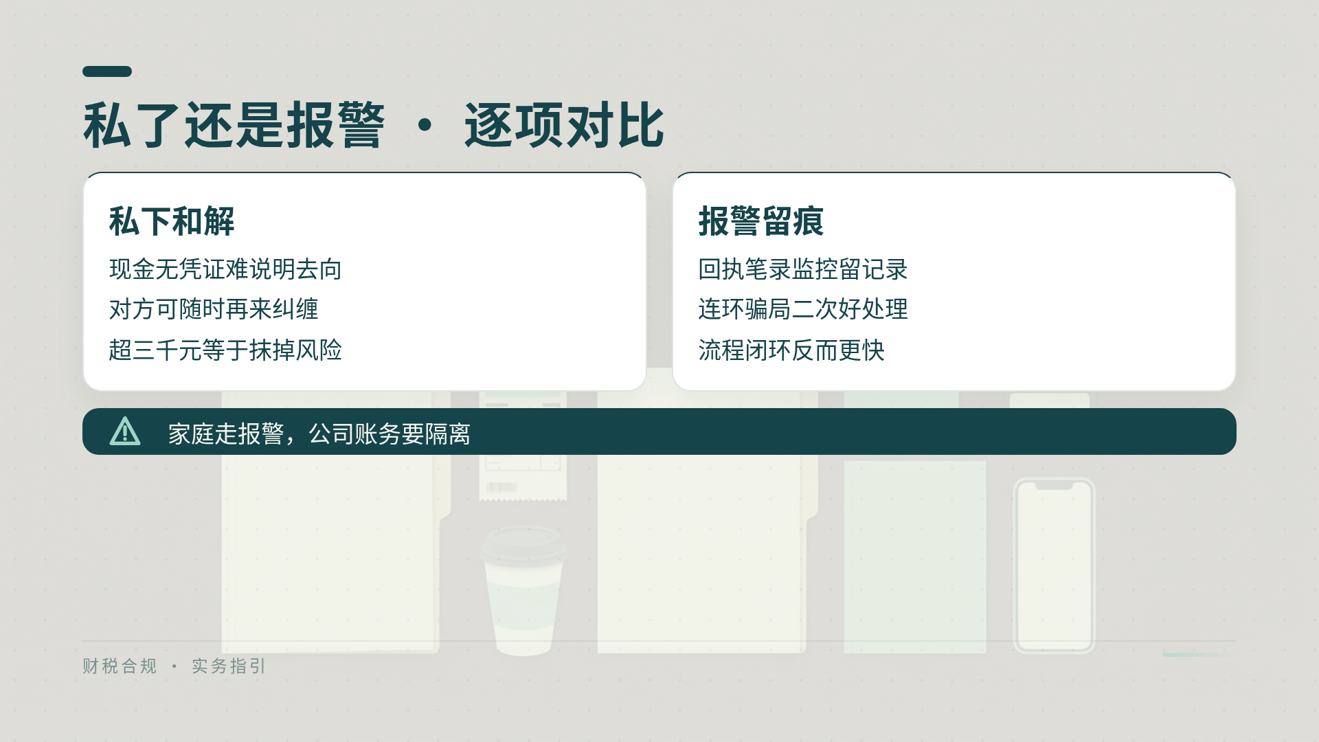 私了还是报警 · 逐项对比